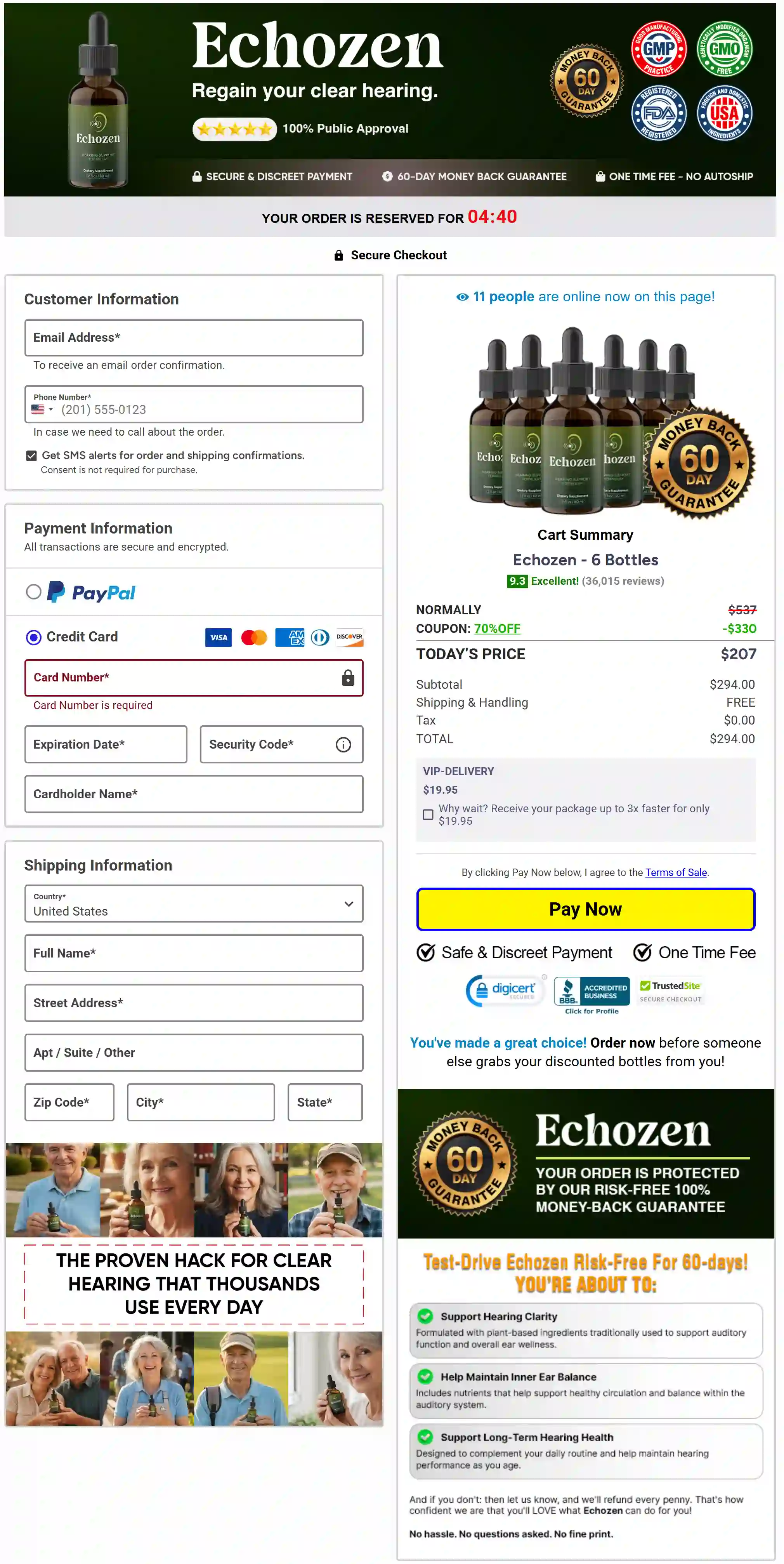 Echozen drops secure checkout page